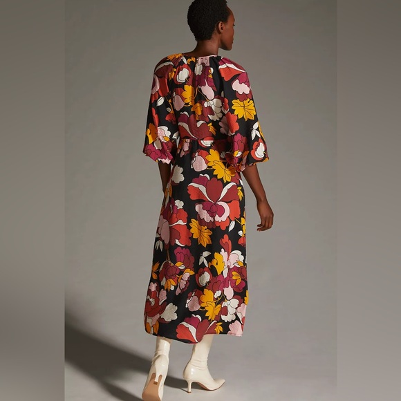 MAEVE Anthropologie Deep V Ruched MIDI Dress (Size 14) - Picture 3 of 9